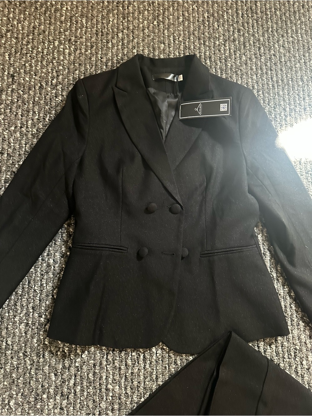 Women's shimmery  Black Double-Breasted Pantsuit Blazer - Classic Tailored Style